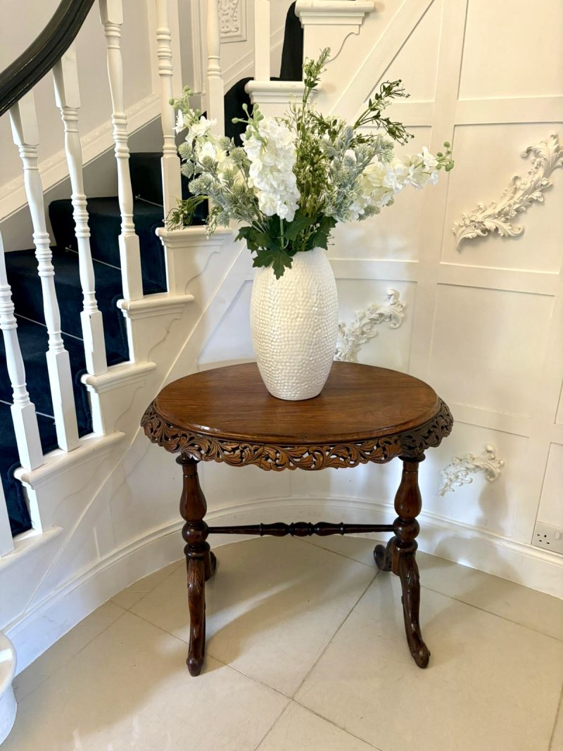 Unusual Oval Antique Victorian Quality Padauk Wood Lamp Table - Image 3